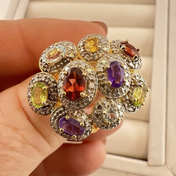 JTV Sterling Silver Ring Multicolor Gemstone Amethyst Peridot Garnet Citrine - Picture 3 of 8